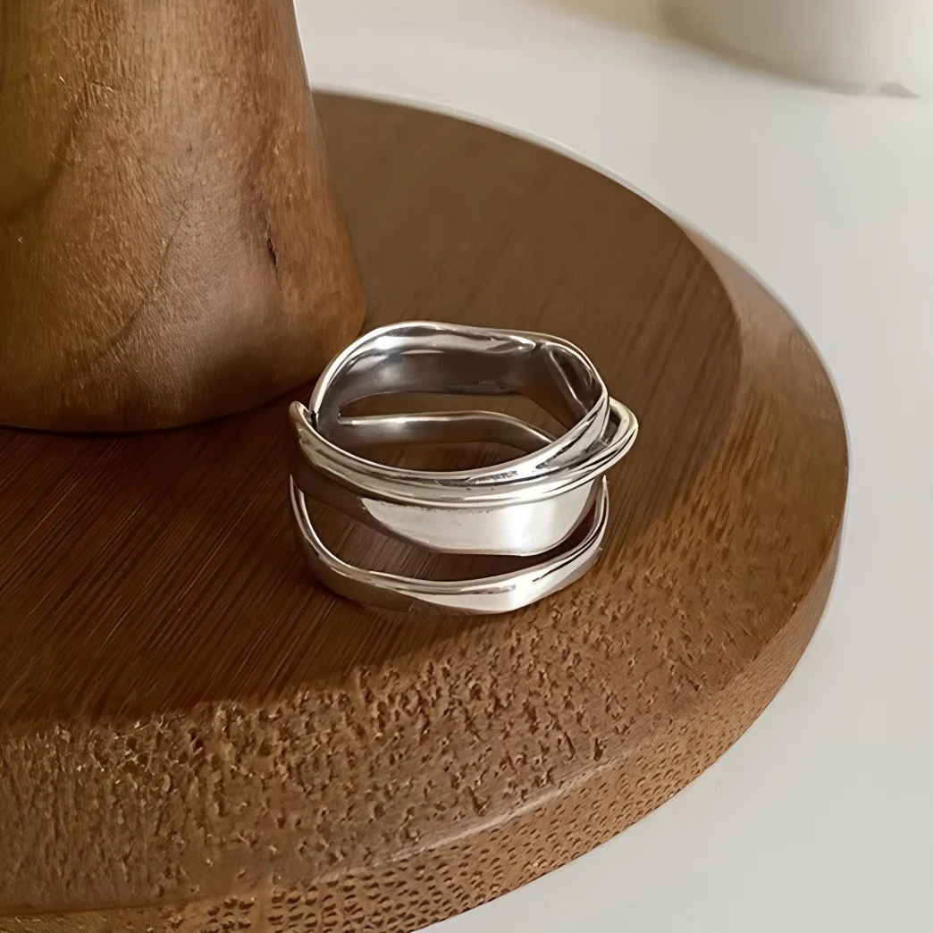 Women's 925 Sterling Silver Thick Double Layer Ring, Minimalist Gift