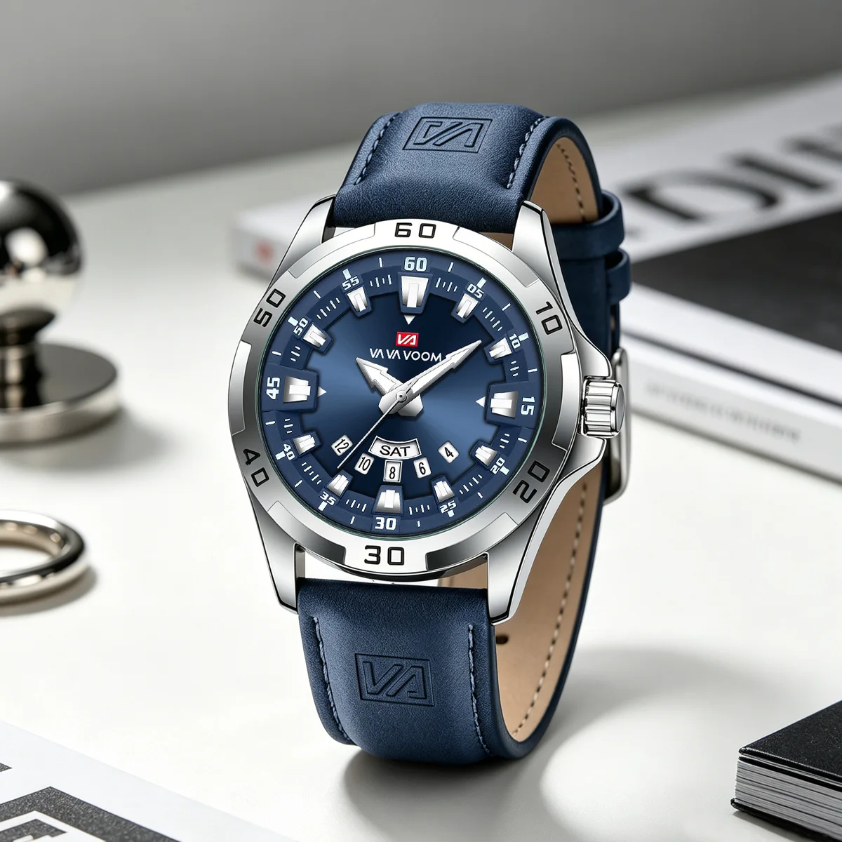 Herrenuhr aus Leder, Quarzwerk, 45 mm, Sportuhr, geeignet für Business, Arbeit und Freizeit, Sport, 3 Bar, wasserdicht, schwarze Uhr für Herren
