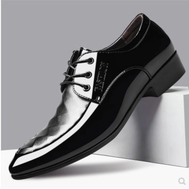 

Spring Autumn Men 2023new Pointed Toe Cover Shoe Low Upper Formal Dress Large Shoe Wedding Shoe Men Business Patent Leather Shoe