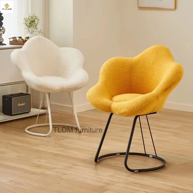 

86cm Girls' bedroom comfortable Sherpa makeup chair backrest petal chair manicure chair internet celebrity dressing chair