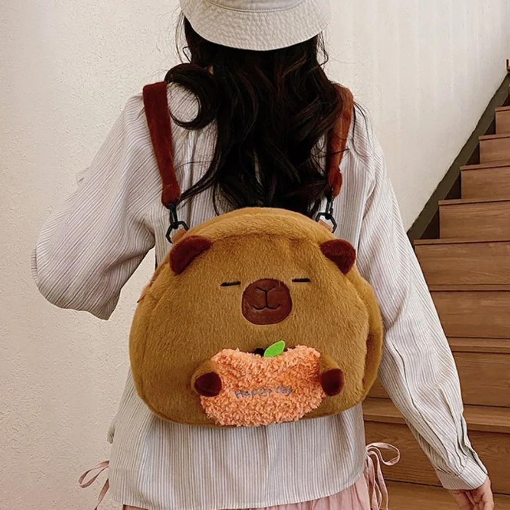 Schoolbag Stuffed Capyabra Backpack Plush Cartoon Capyabra Plush Bag Lightweight Soft Cartoon Doll Bag Kids