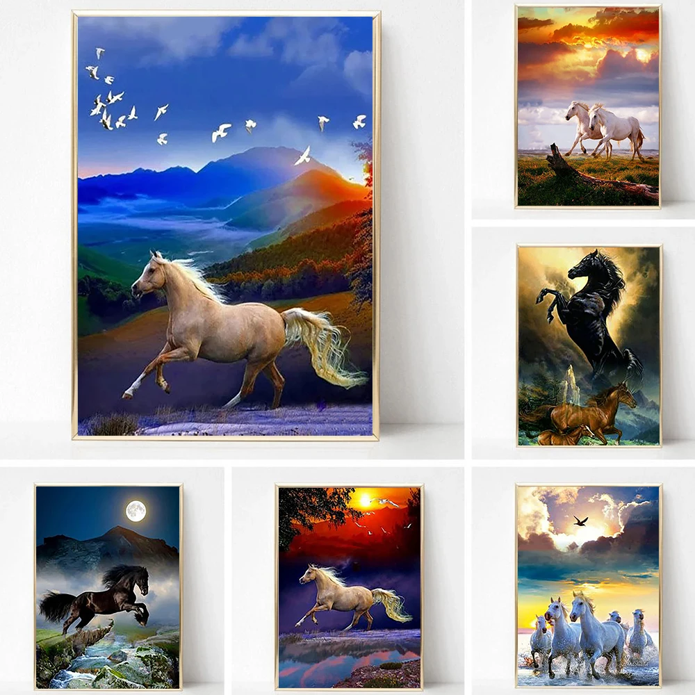 Canvas Painting Galloping Horse whith Sunset Glow Decoration Painting Wall Art Animal Posters Print for Living Room Home Decor