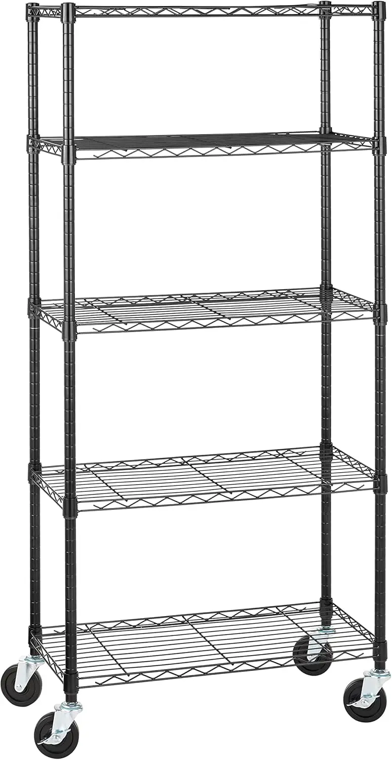 5-Shelf Adjustable,  Storage Shelving Unit on 4'' Wheel Casters, Metal Organizer Wire Rack, 30