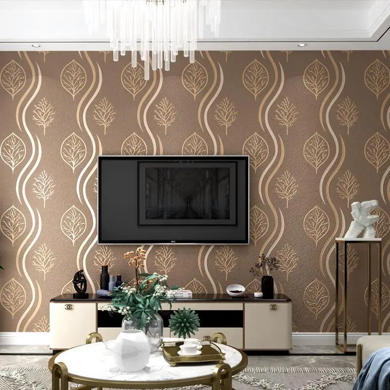 หนังกวางกํามะหยี่ไม่ทอวอลล์เปเปอร์ไม่ติดด้วยตนเองพื้นหลังผนังห้องนอน 3D สามมิติเส้นหยักวอลล์เปเปอร์