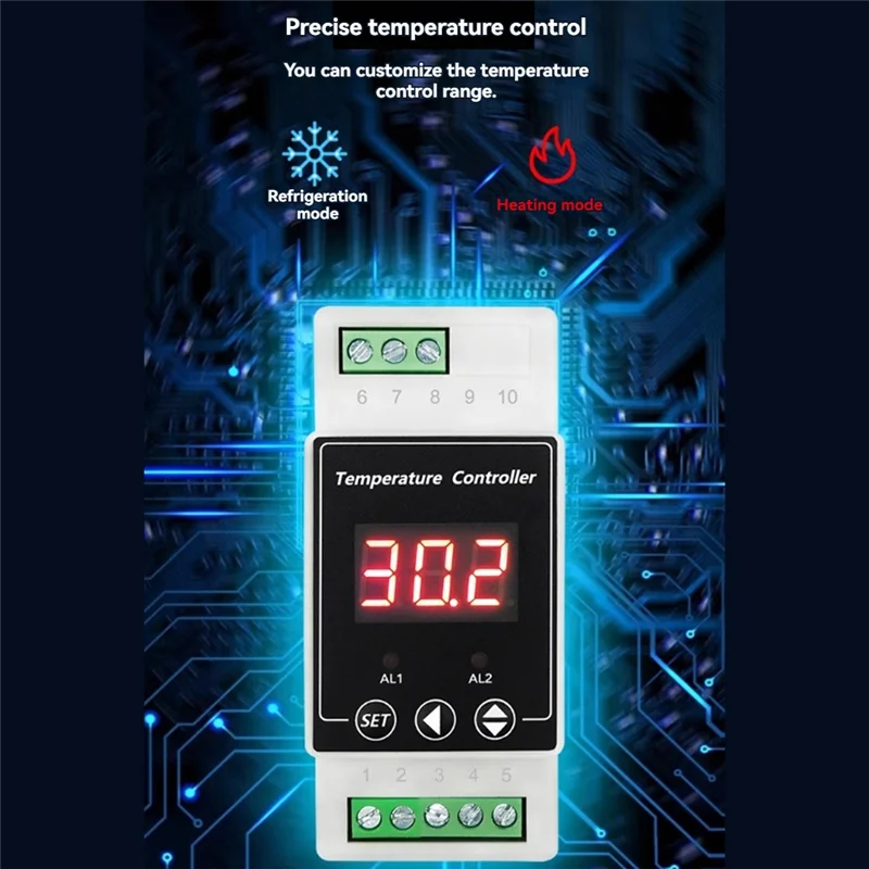 ABRS-LED Rail Thermostat AC220V 2-Way Relay Din Rail Mounted Controller Heating And Cooling Temperature Alarm Controller