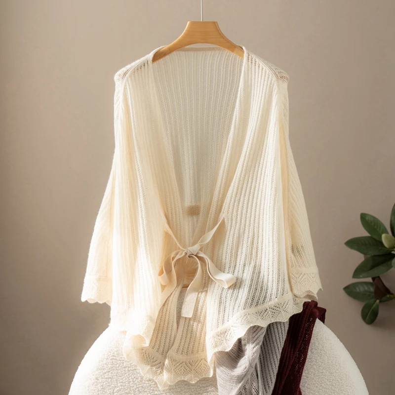 

MELILAMB New Autumn 100% Cashmere Shawl Ladies Knitted Belt Shawl Hollow Soft Fashion Keep Warm Adult