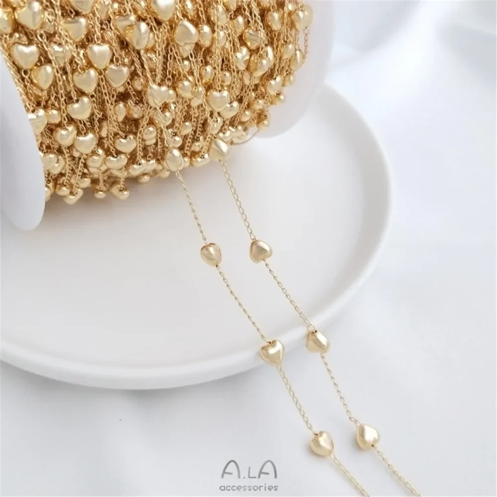 14k Gold covered peach heart five pointed star Pearl Chain Baroque imitation pearl chain DIY manual chain necklace loose chain