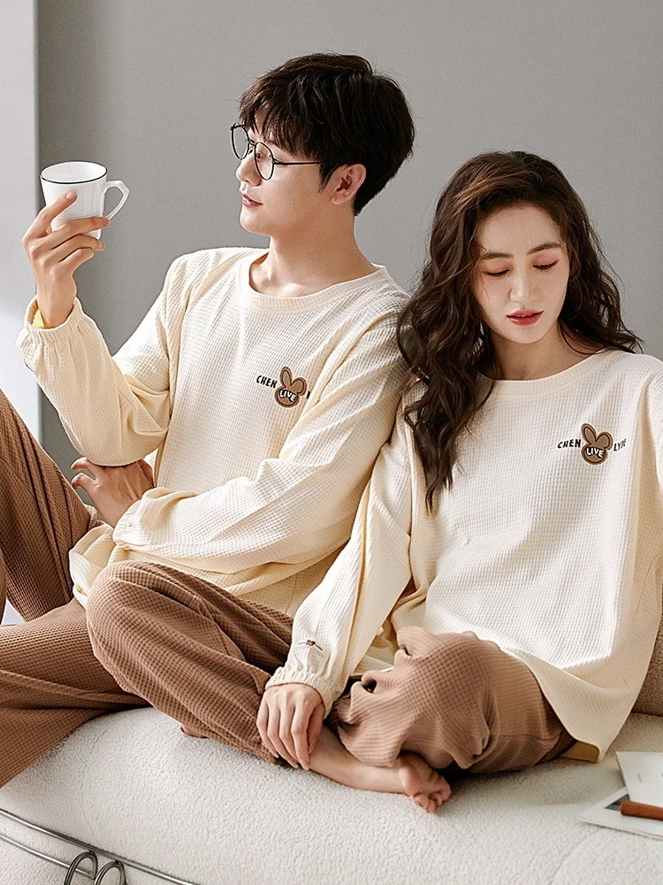 Couples Sleepwear Women Nightwear Set Long Sleeve Pijama Sets Outfits Casual Couple Pyjama Assorti Sleepwear Woman Pajama Cotto