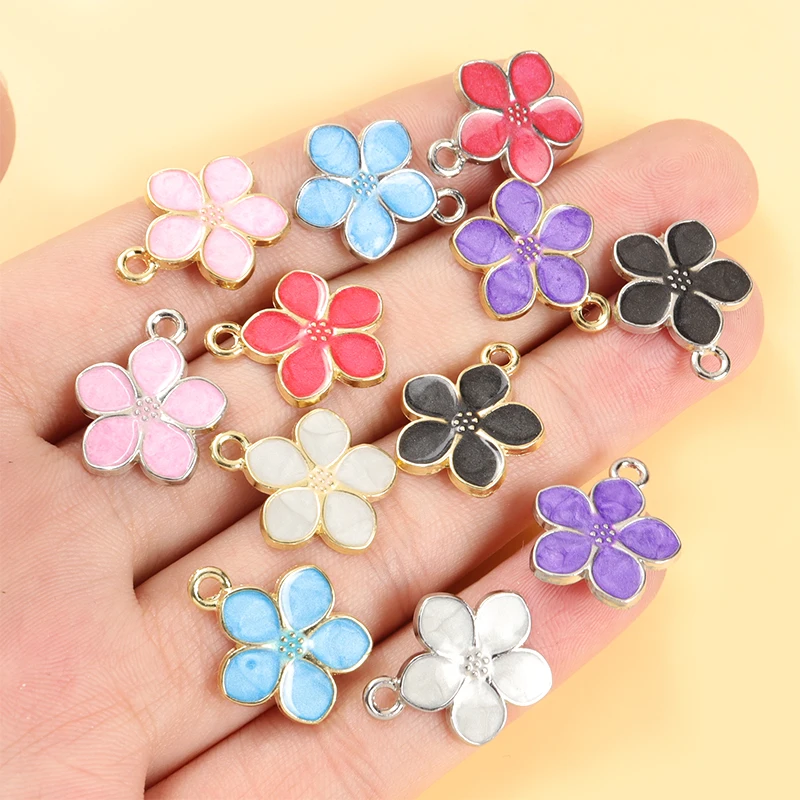 10pcs Colorful Sakura Styling Enamel Charms for Sweet Jewelry DIY Necklace Earrings Phone Chain Flower Pendant Accessories