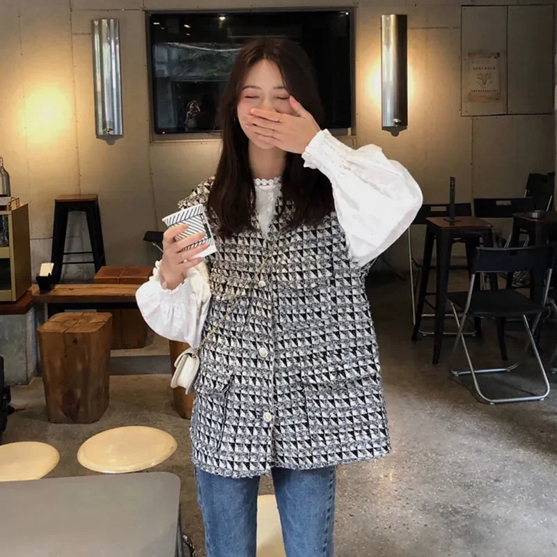 Gilet ampio da donna autunno giacca senza maniche camicia a maniche lunghe set top da donna