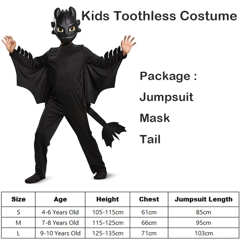 2024 nuovo arrivo nero drago volante tuta con maschera ragazzi classico drago bambino Costume di Halloween