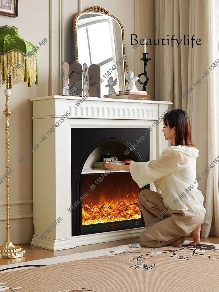 J French Fireplace Decorative Cabinet, Living Room Flame Simulation Fire Antique Door Cabinet, Solid Wood Rack Facing The Door