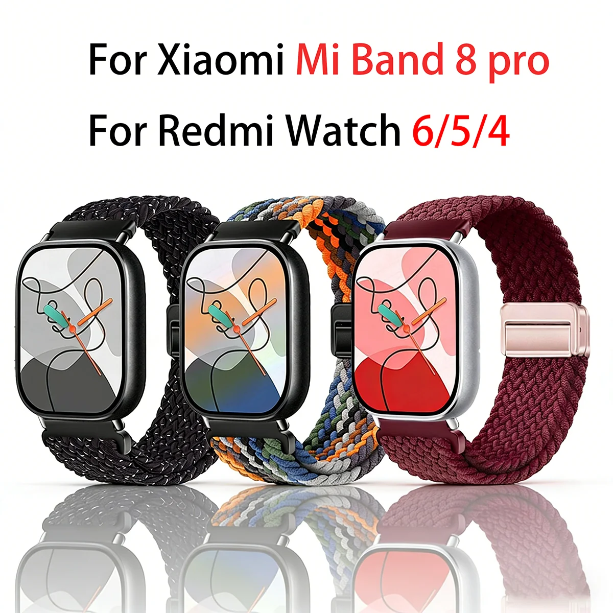 For Redmi Watch 6/5/4 XiaoMi Mi Band 8 Pro Quick Release Magnetic Woven Nylon Band Adjustable Breathable Sport Wristband