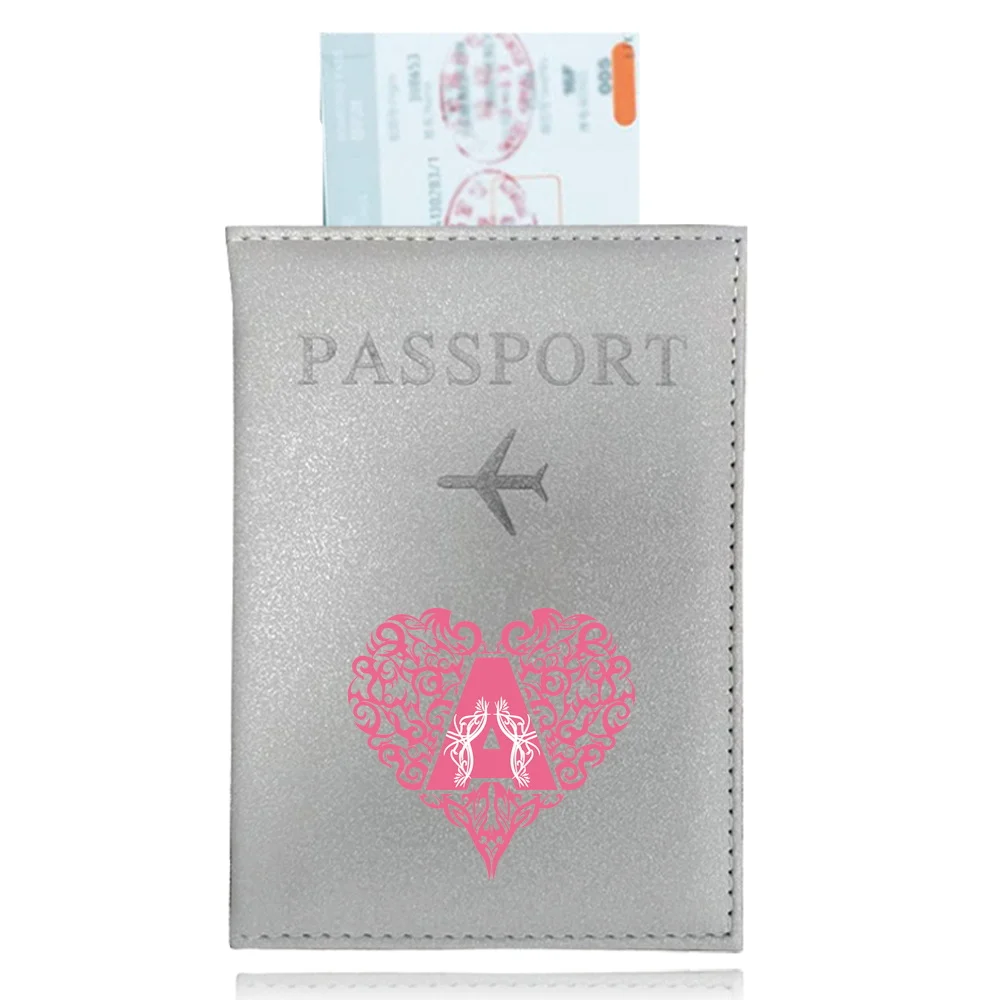 Porte-passeport en PU argenté, sac à documents de voyage, étui à passeport, série d'impression de lettres d'amour, porte-cartes de visite