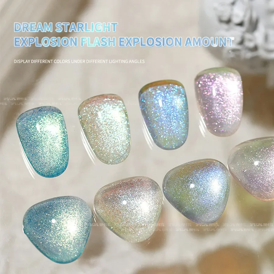 Auroraユニコーンネイルパウダー,白いビーズ,超軽量,キラキラ,6個,15ml