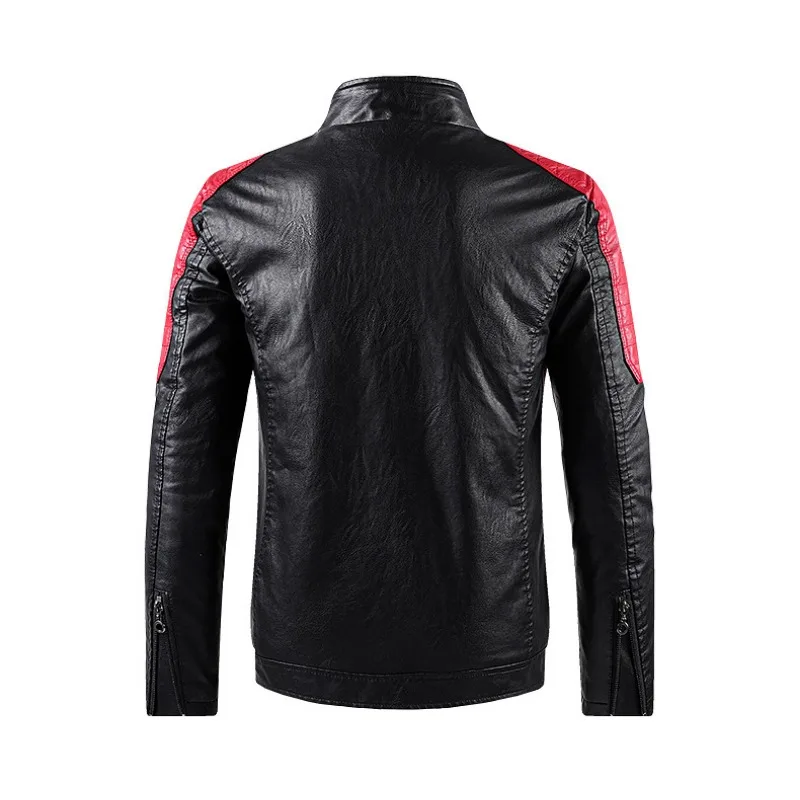 Maidangdi Carefully Selects Contrasting Stand Up Collar PU Motorcycle Jacket for Spring and Autumn Casual Men's Leather Jacket