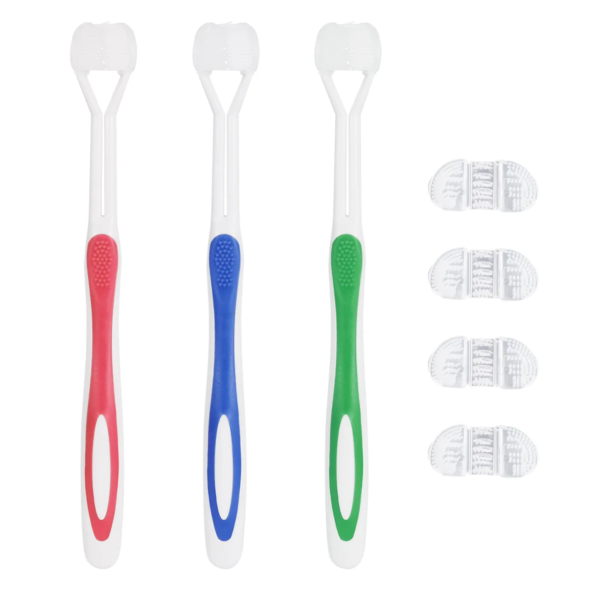 SUPVOX 7PCS 3 Sided Toothbrushs Ultrafine Bristle Tooth Brush for Adult (Green Blue and Red) eco-friendly toothbrush