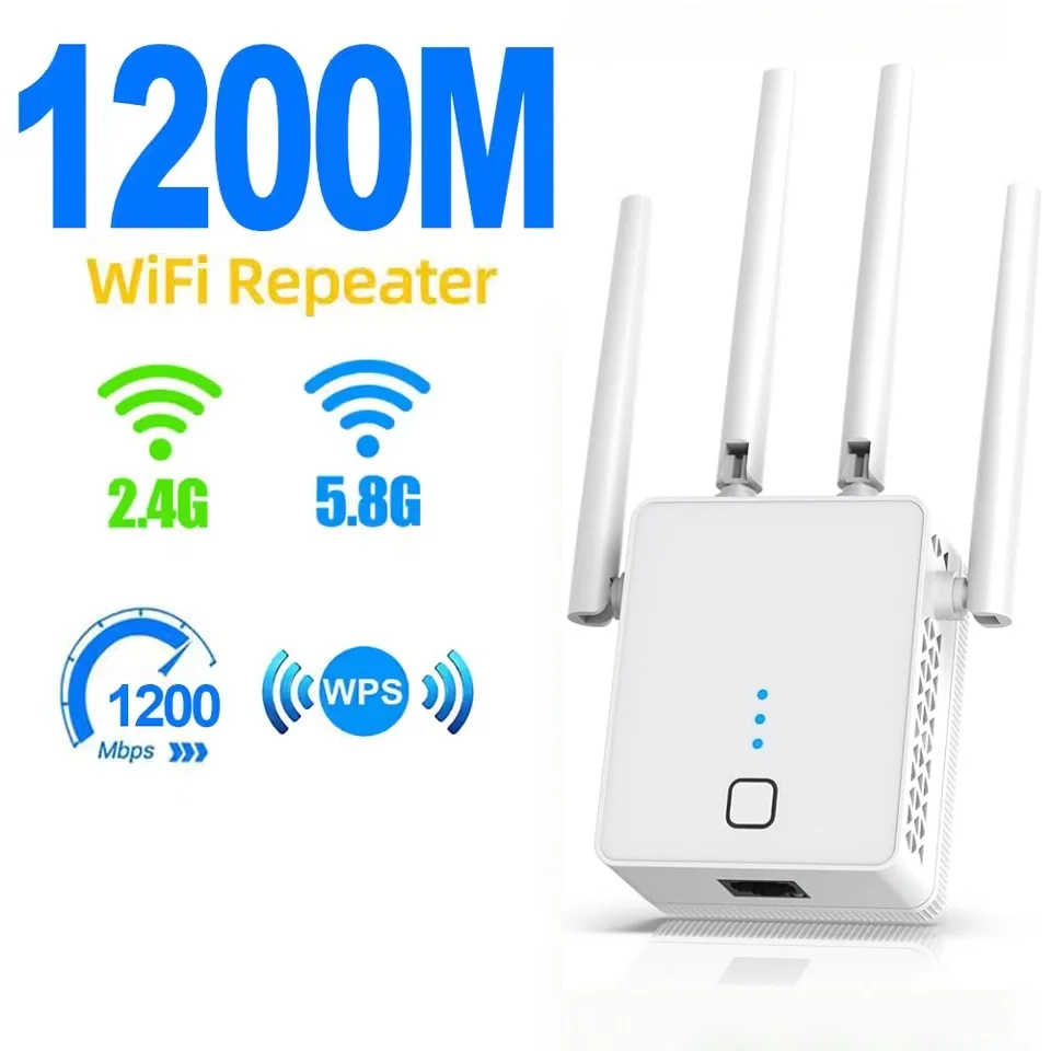 

1200Mbps 2.4G/5GHz Dual Band WiFi Repeater Wireless WiFi Signal Extender Amplifier Router Long Range Network Signal Booster