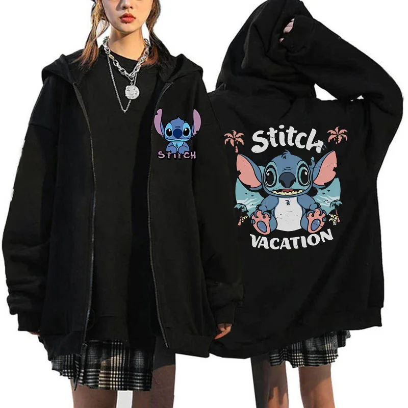 

Women's Clothing Deals Aesthetic Youth Sweatshirts Black Zip Hoodies Disney Lilo & Stitch Winter Sweaters Women's Coats Jackets