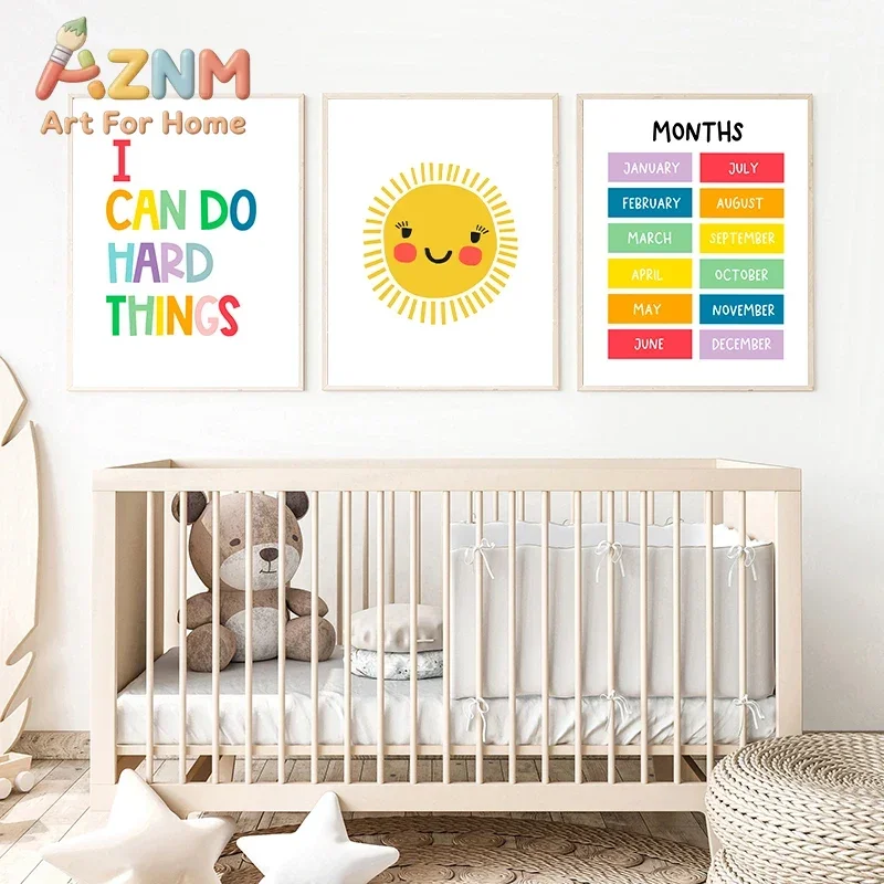 AZNM Educational Kids Canvas Poster Alphabet Solar System Months Days Continents Feelings Inspirational Quote Learning Art Print