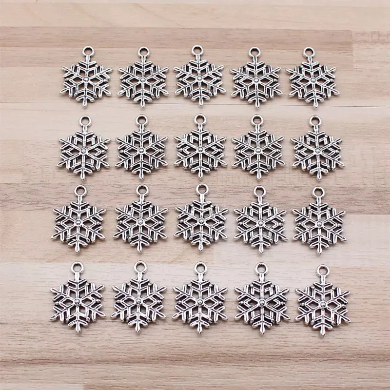 210 Stück antiksilberfarbene Schneeflocken-Anhänger, 22 x 17 mm, DIY-Halsketten, Armbänder, Ohrringe, Schmuckherstellung # 2687 – Detail 1