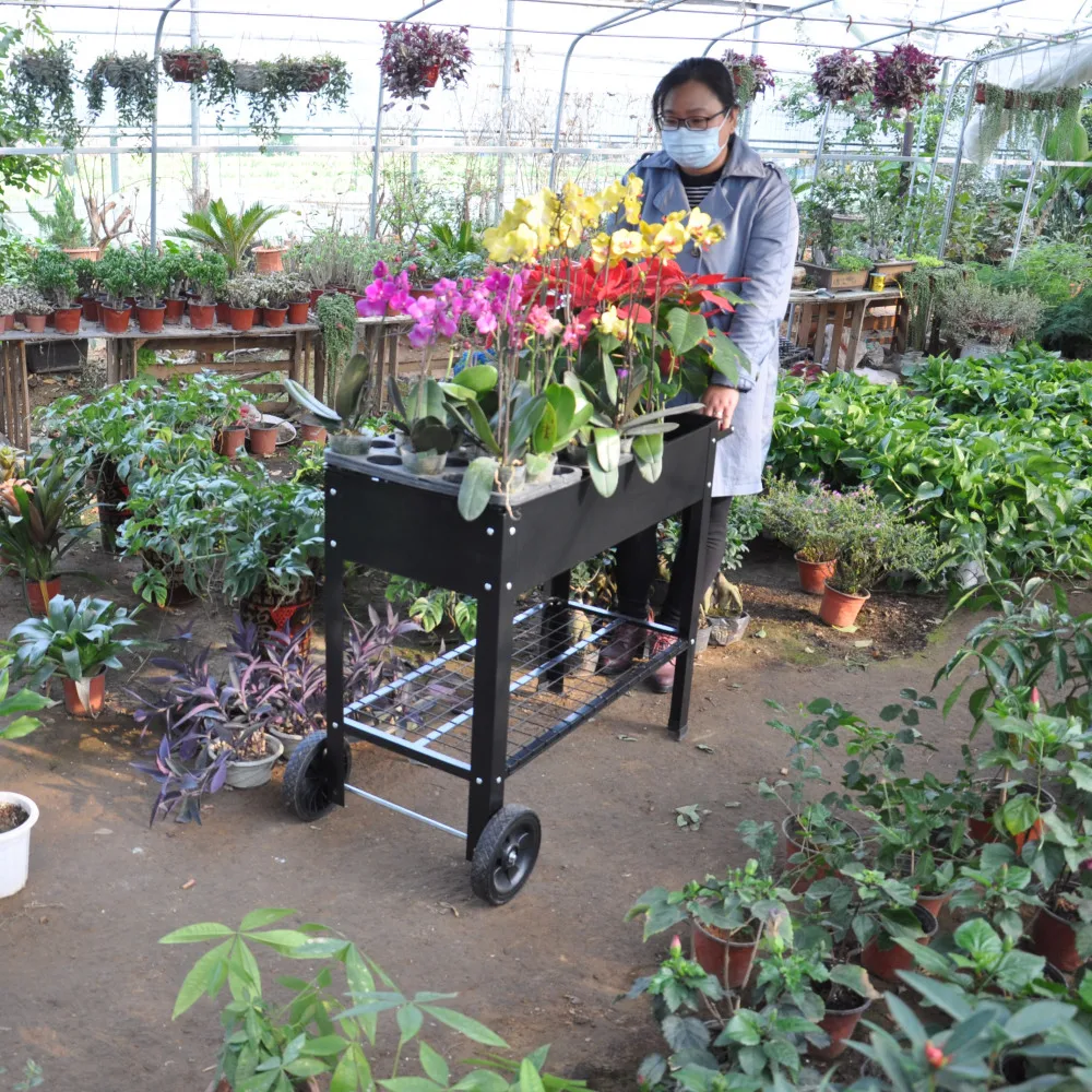 

Mobile Metal Raised Garden Bed Cart with Legs Elevated Planter Box Wheels Drainage System 200LBS Capacity Patio Backyard Use