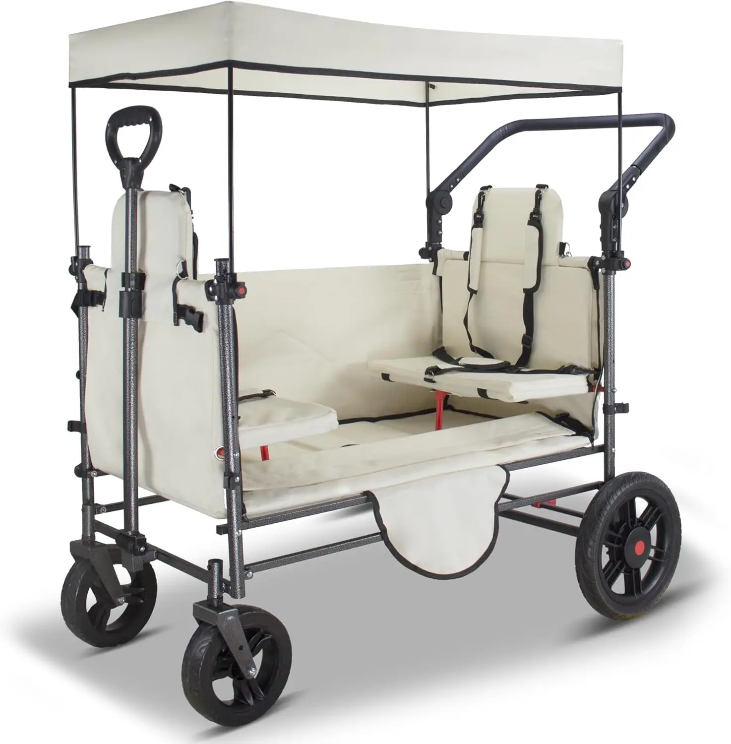 Collapsible Wagon Cart for Various Uses - Side-Opening Seat Conversion, 2 Seats, 265 lbs Load Capacity, Beige