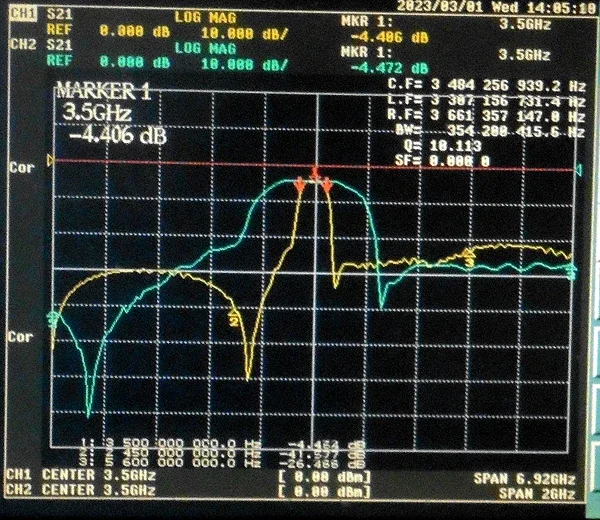 3500(3400-3600)MHz SAW Bandpass Filter, 1dB Bandwidth 200MHz,SMA Interface