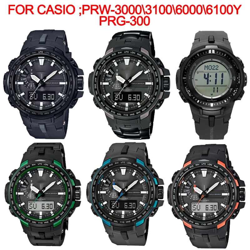 Watch Accessories Suitable for Casio Pro Trek PRW3000 3100 6000 6100Y PRG300 Men\'s Resin Strap Sports Waterproof Watchband