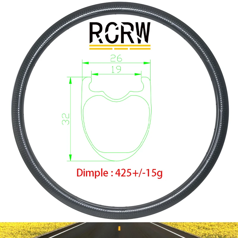 700C 32*26mm Dimple Road Bike Carbon Rim 32mm Deep 26mm Wide Disc or V Brake Tubeless Clincher 16 18 20 21 24 28 32 36 Hole