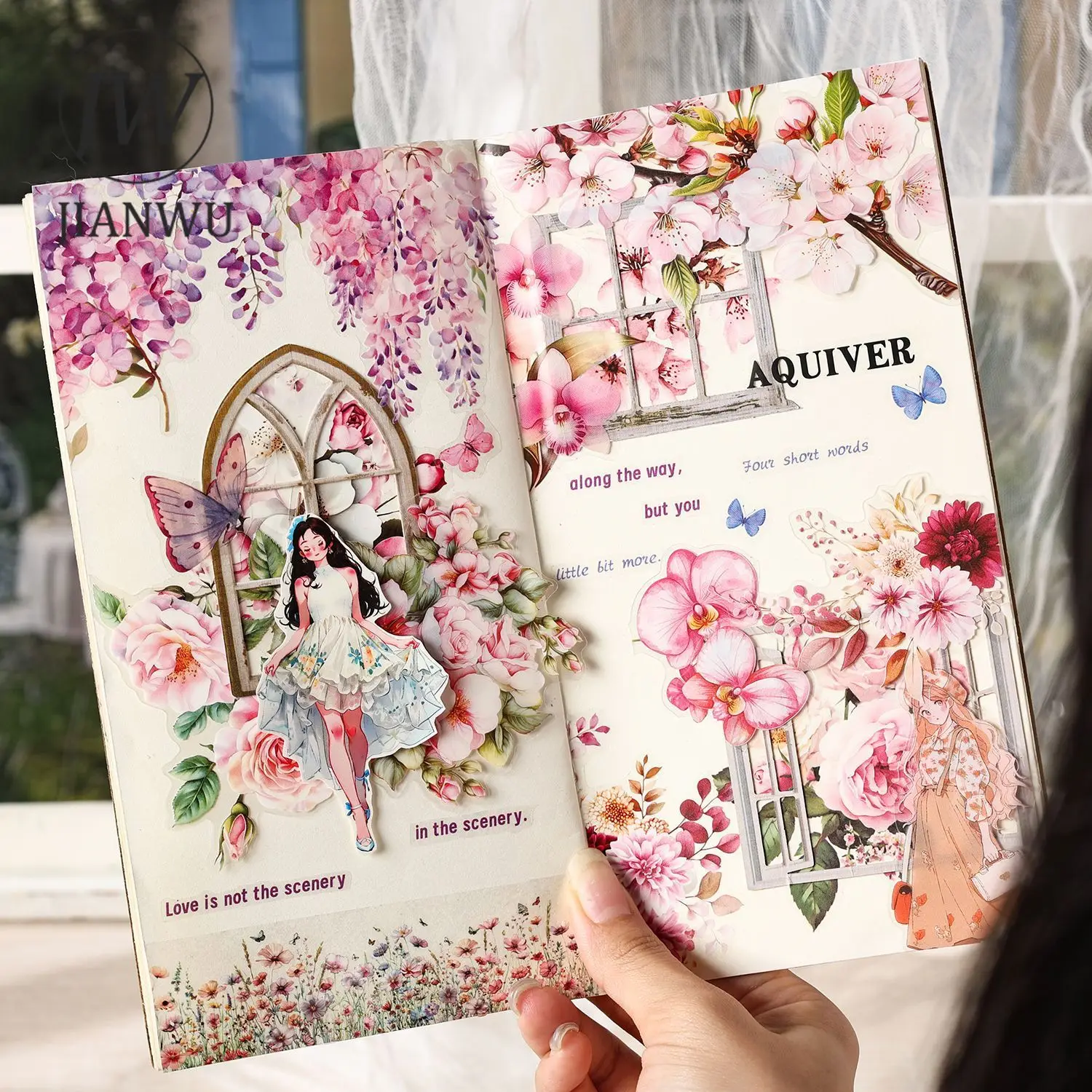 JIANWU Blumen sind in gutem Ort Serie Vintage Landschaft Material Collage Scrapbook PET Aufkleber kreative DIY Journal Briefpapier