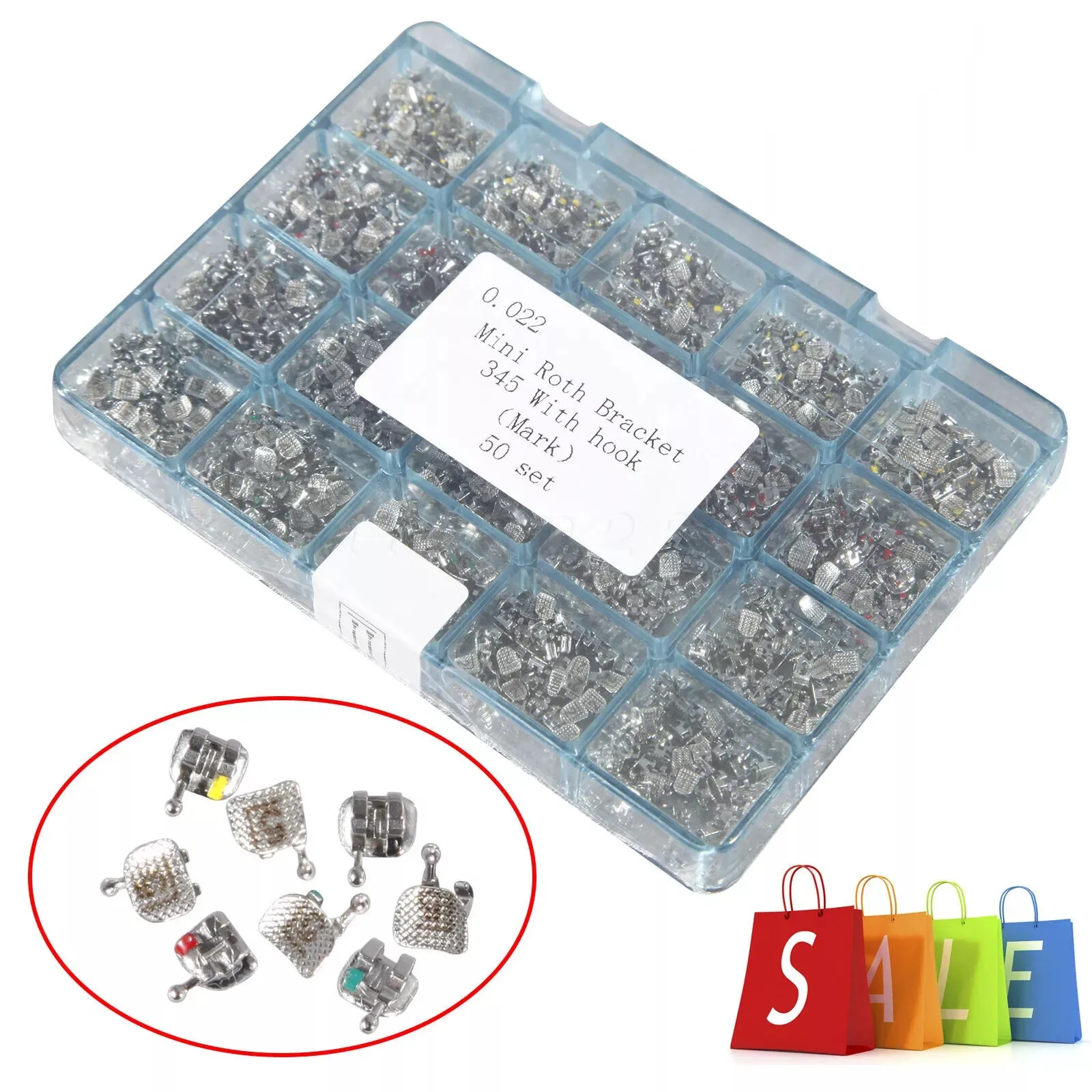 1000PCS/50Sets Dental Orthodontics Metal Bracket Brace Mini Roth.022 3-4-5 Hooks Mark