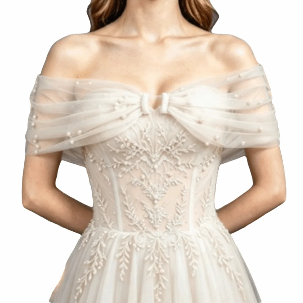 With Pearls Bridal Sleeves Multiple Colors Solid Color Off Shoulder Sleeves Wedding Dress Detachable Shoulder Straps Party