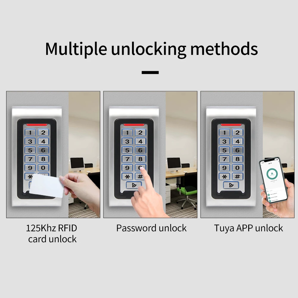 2.4G WIFI Tuya App IP68 Waterproof Backlight RFID Door Access Control Reader Metal Keypad 2000user 125KHz Card Access Controller