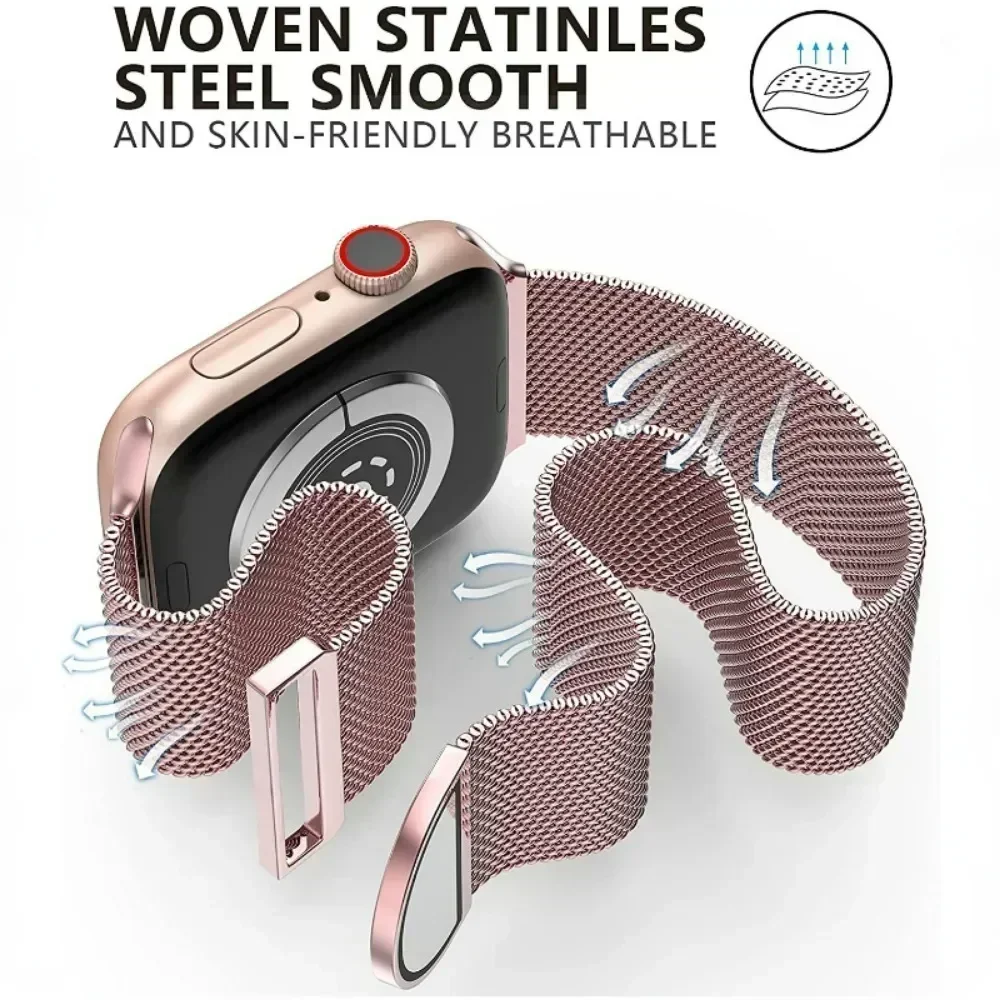 Magnetisches Armband für Apple Watch 9 8 7 41 45mm Ultra 2 49mm Herren Damen Metall Atmungsaktives Band für iWatch 6543SE 44 40 42mm Gürtel – Detail 5