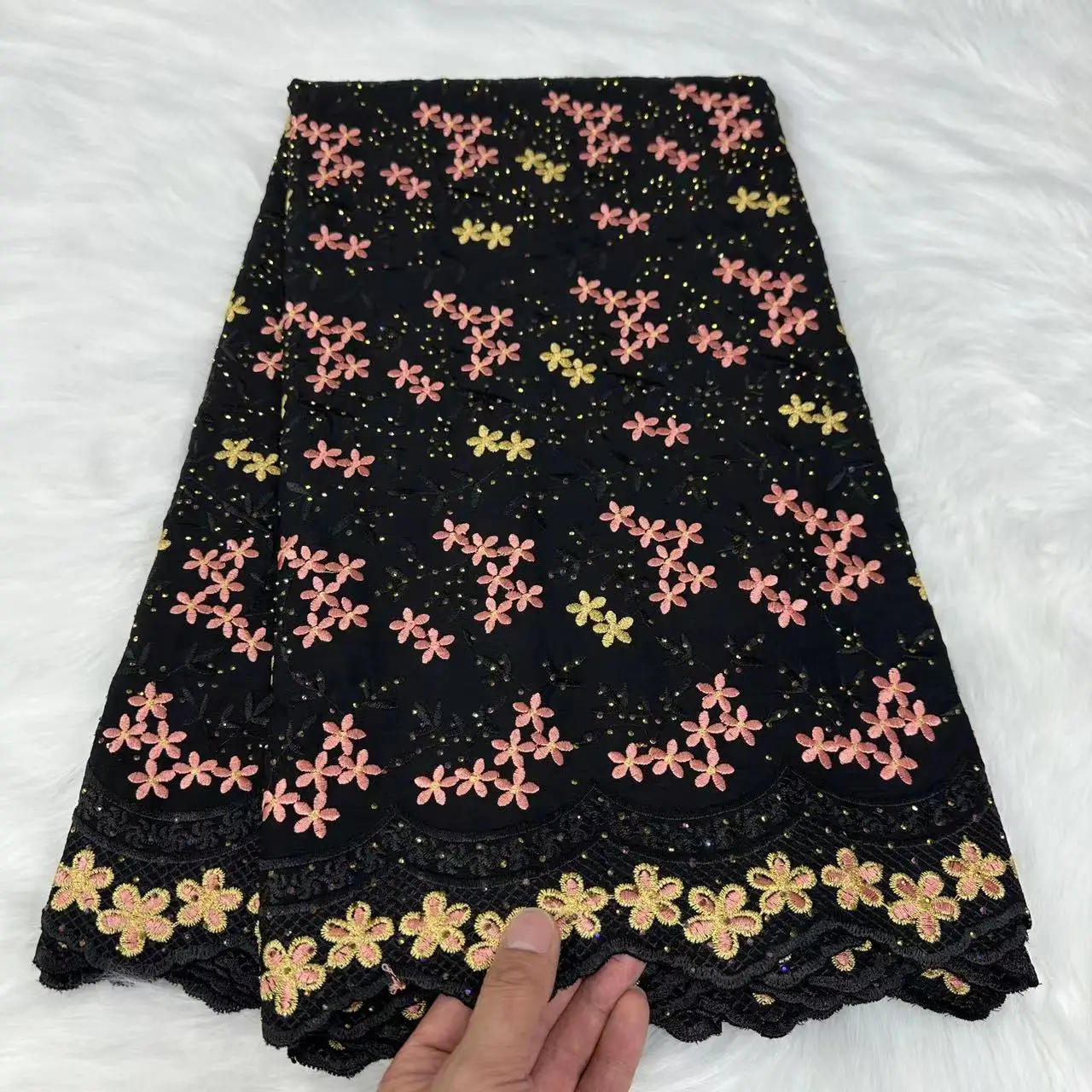 

Black and Pink Newest Swiss Cotton Lace Fabric Luxury Women's Elegant Wedding Dresses 2024 Sewing Accessories Long One piece