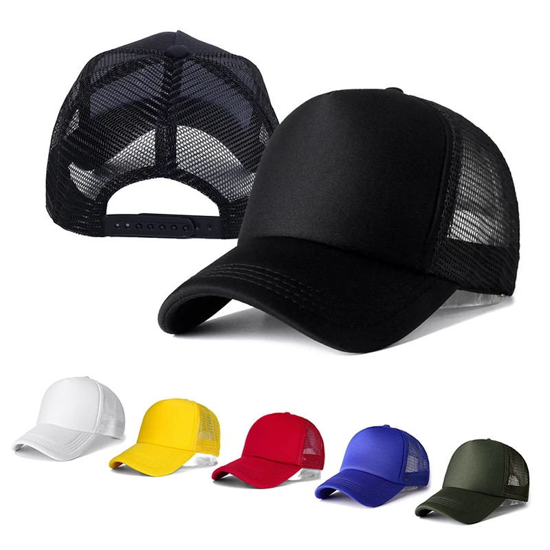 New【1PC Unisex Cap Casual Plain Mesh Baseball Cap Adjustable Snapback Hats For Women Men Hip Hop Trucker Cap Streetwear Dad Hat】
