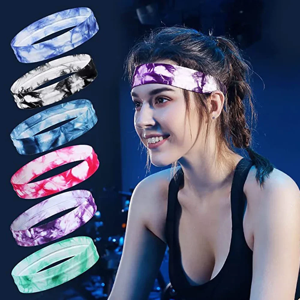 Tie-dyed Sports Headband Sweatband High Elastic Silicone Non-slip Gym Running Yoga Hair Bands Men Women Football Tennis Headwrap