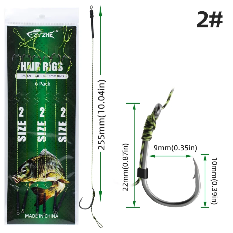 6 Stück/Beutel ZYZHE Karpfenangel-Zubehör Hair Rig Fertig Gebundene Rigging-Sets mit Angelschnur Karpfenangel-Set Karpfenangel-Ausrüstung