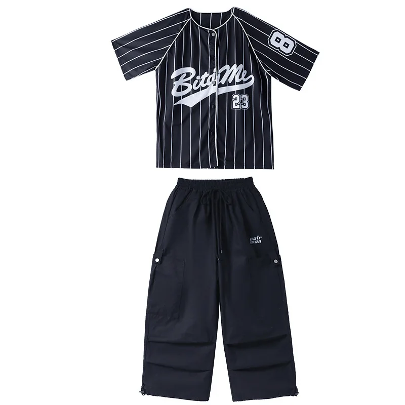 Kids Hip Hop Outfit Unisex Baseball Shirt Broek Set Kinder Street Dance Kleding Prestaties Kostuum Trendy Show Wear Cool