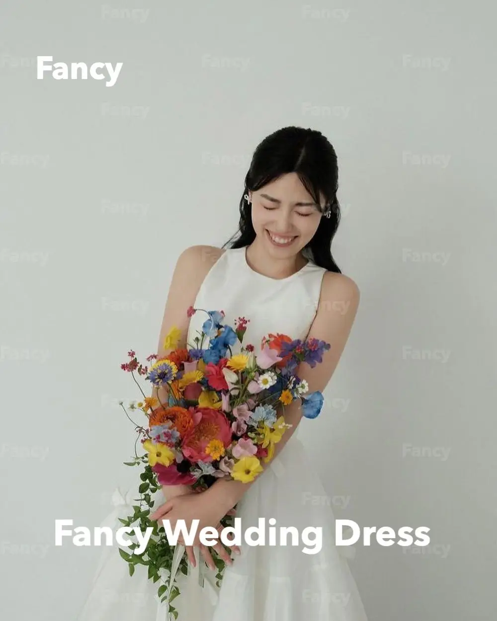 FancySimple O-Neck Tafta Tulle Suknie ślubne Sesja zdjęciowa Długa kokarda Korea Suknia ślubna 웨딩드레스 dostosowane