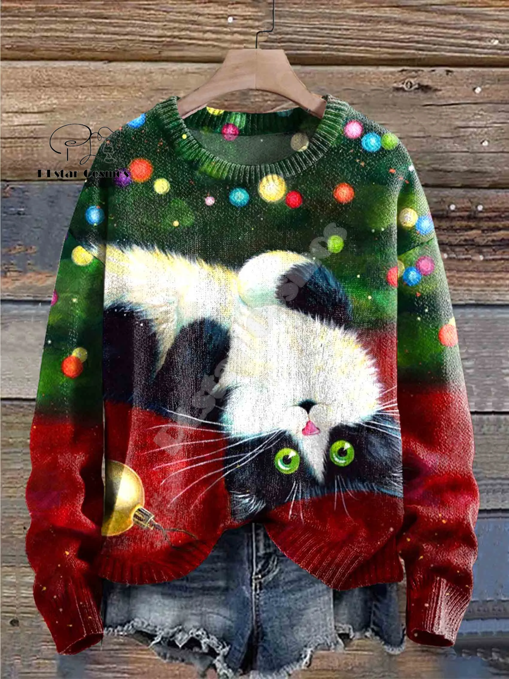 Christmas Santa Claus Cat Dog Graffiti Vintage Retro Winter Ugly Sweater 3DPrint Harajuku Pullover Casual Funny Long Sleeves V16