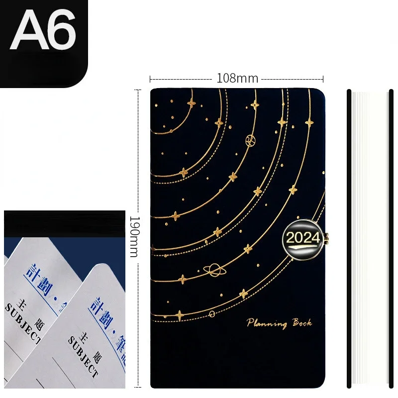 

2024 Round Buckle Star Rail Notebook A6 Imitation Leather Simple Solid Color Business Office Notepad Student Diary Stationery