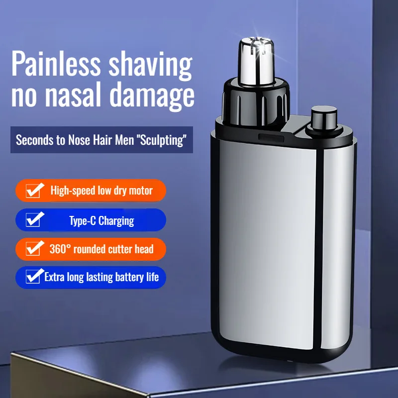 Men's Mini Portable Electric Nose Hair Trimmer TYPE-C Charging Waterproof Multifunctional 360 ° Rounded Nose Hair Trimmer