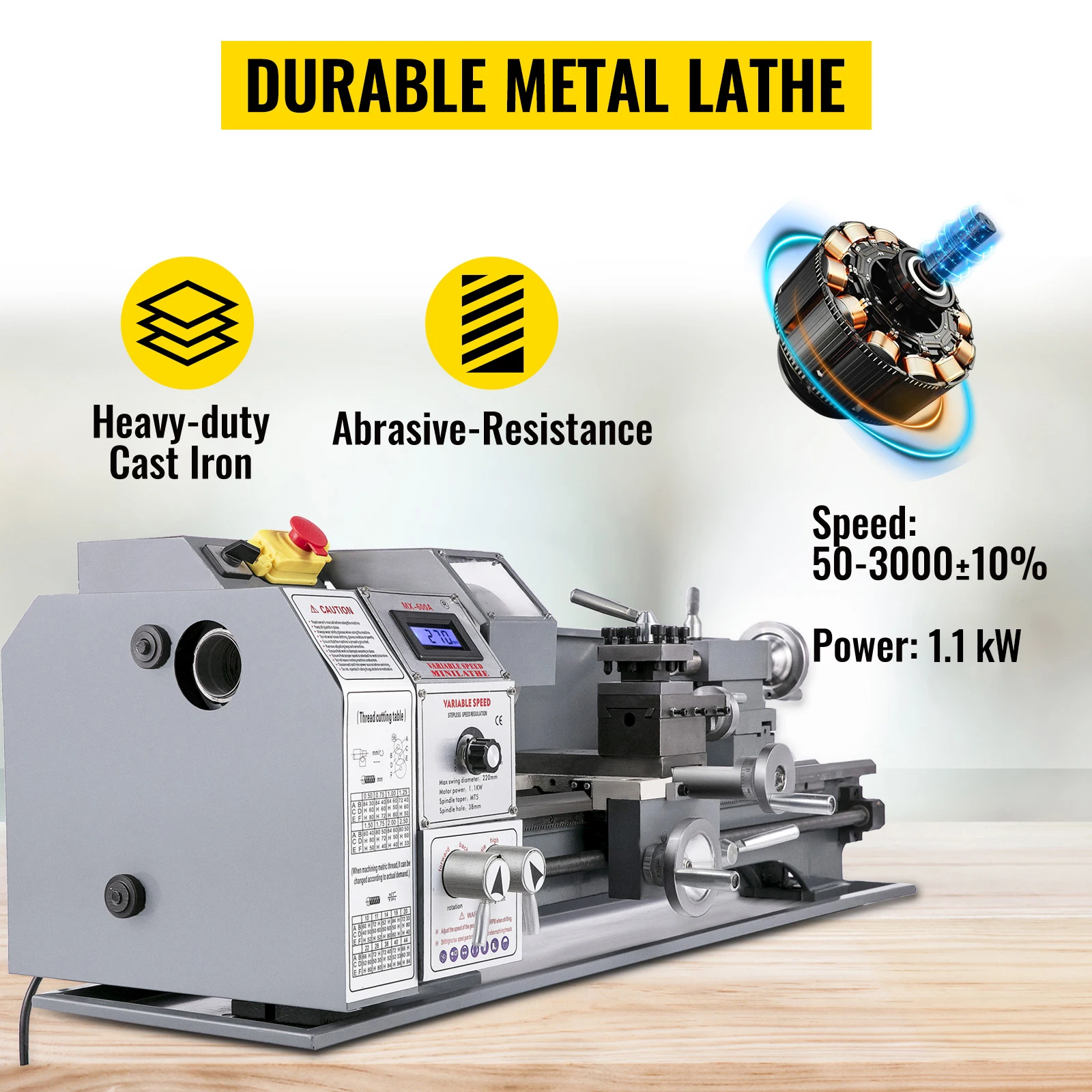 Drehmaschine | Sihao Drehmaschine Metall 1100W Bürstenloser Motor 38mm Spindel 220X600 Mini-Drehmaschine LED-Bildschirmanzeige Drehbank – Detail 4