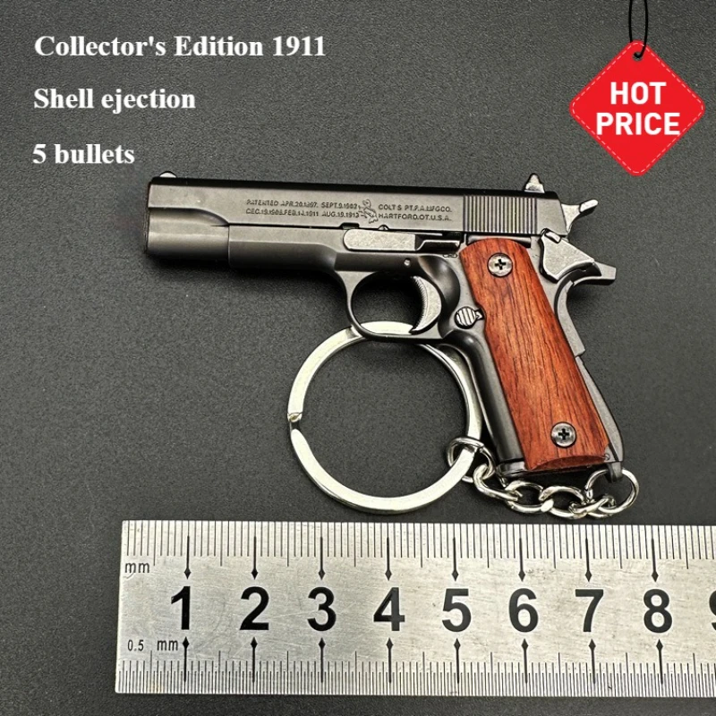 

Mini 1:3 Collector's Edition Full Metal Wooden Handle Removable 1911 Shell Pop-up Keychain Toy Small Gun Men's Gift 5 Bullets