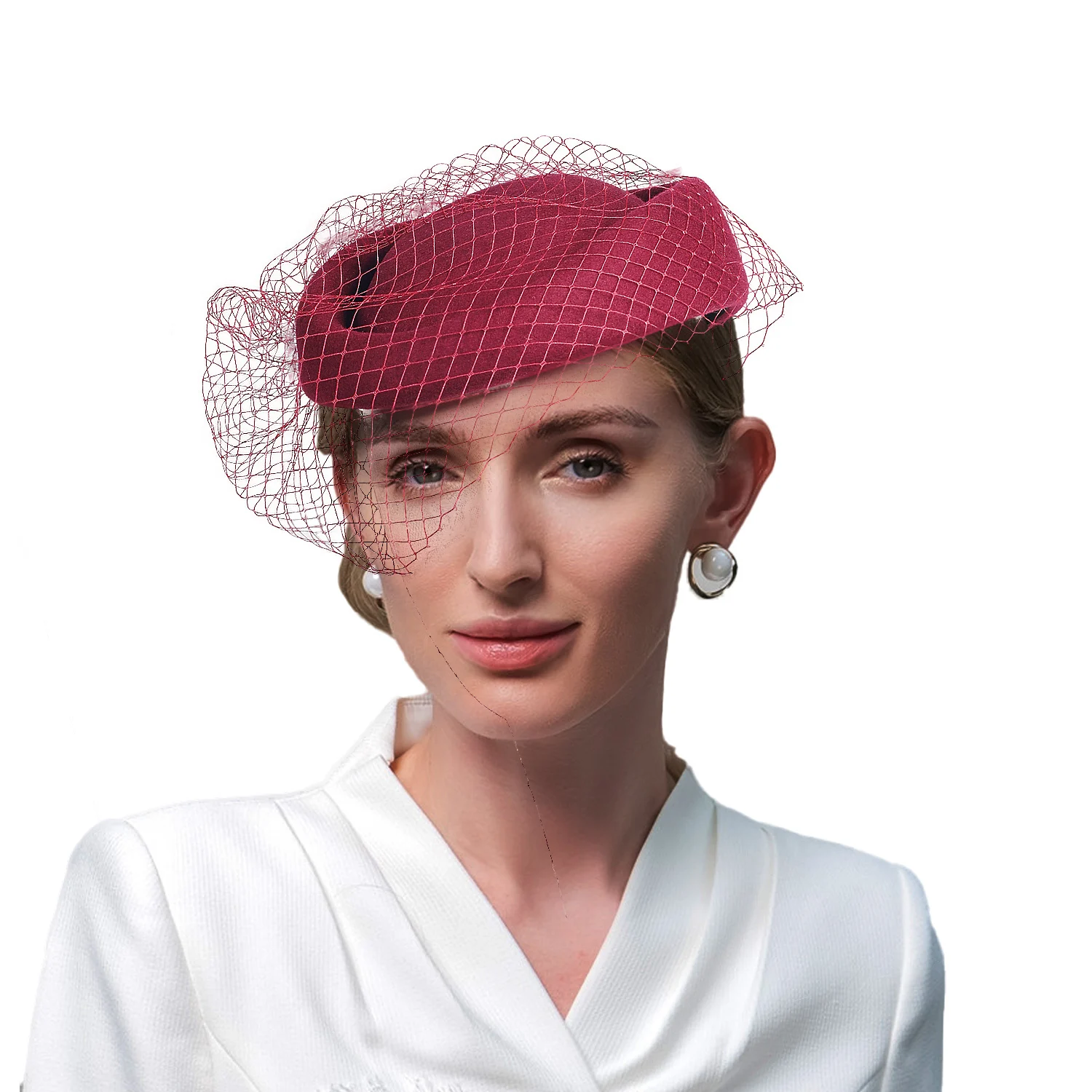 6714 Elegant Wool Felt Berets Fascinators Fedora Women Church Hats Ladies Black Wool Felt Small Top Fascinator Hats for Women Ladies  main image 2
