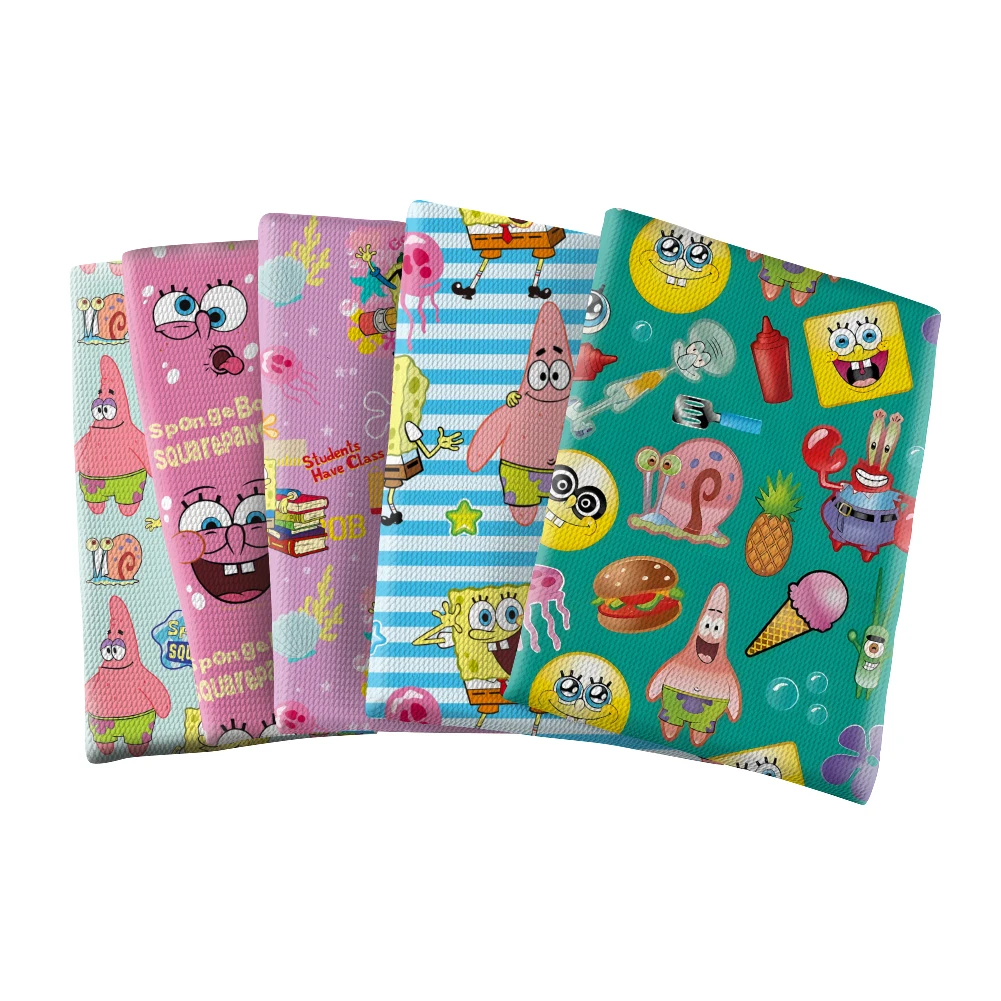 Cartoon SpongeBob Design Printed Bullet Textured Liverpool Patchwork Tissue Kids home textile