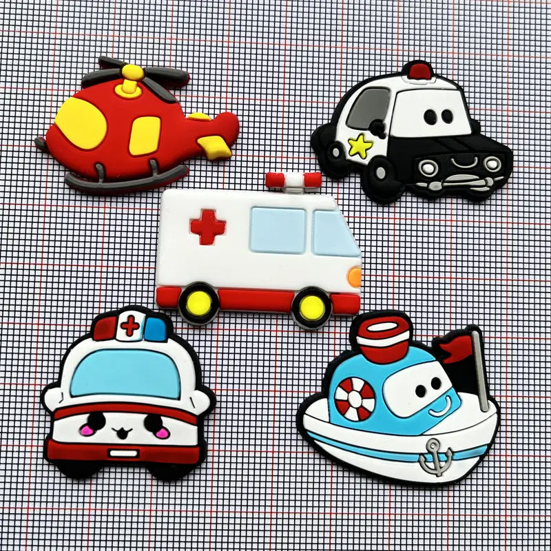 Kawaii rescue car police car helicopter charm pcv soft glue back flat diy decorative accessories scrapbook decoration 12pcs/lot