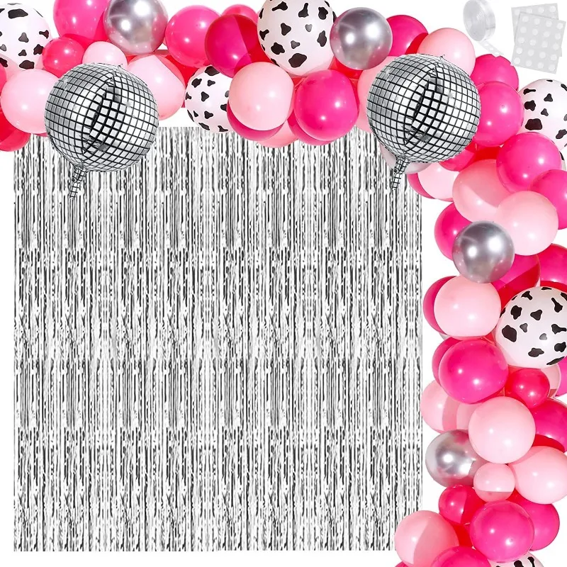 

Rose Pink Balloons Garland Silver Hot Pink Cow Print Balloons Arch Kit Girl Birthday Decoration Foil Globos